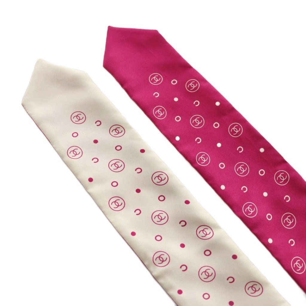 CHANEL スカーフ リボンドット柄 ベビーピンク シルク シャネル CHANEL リボンスカーフ ココマーク ドット シルク ピンク 白