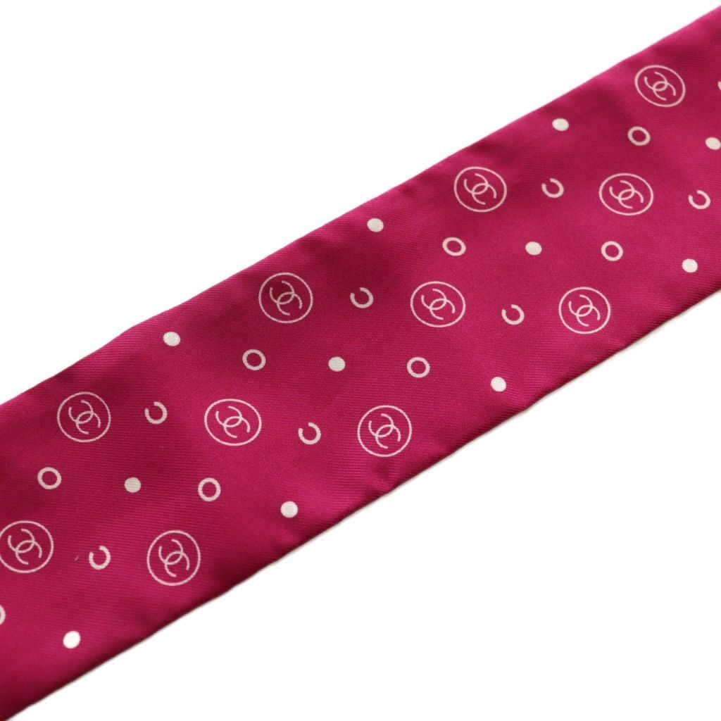 シャネル CHANEL リボンスカーフ ココマーク ドット シルク ピンク 白