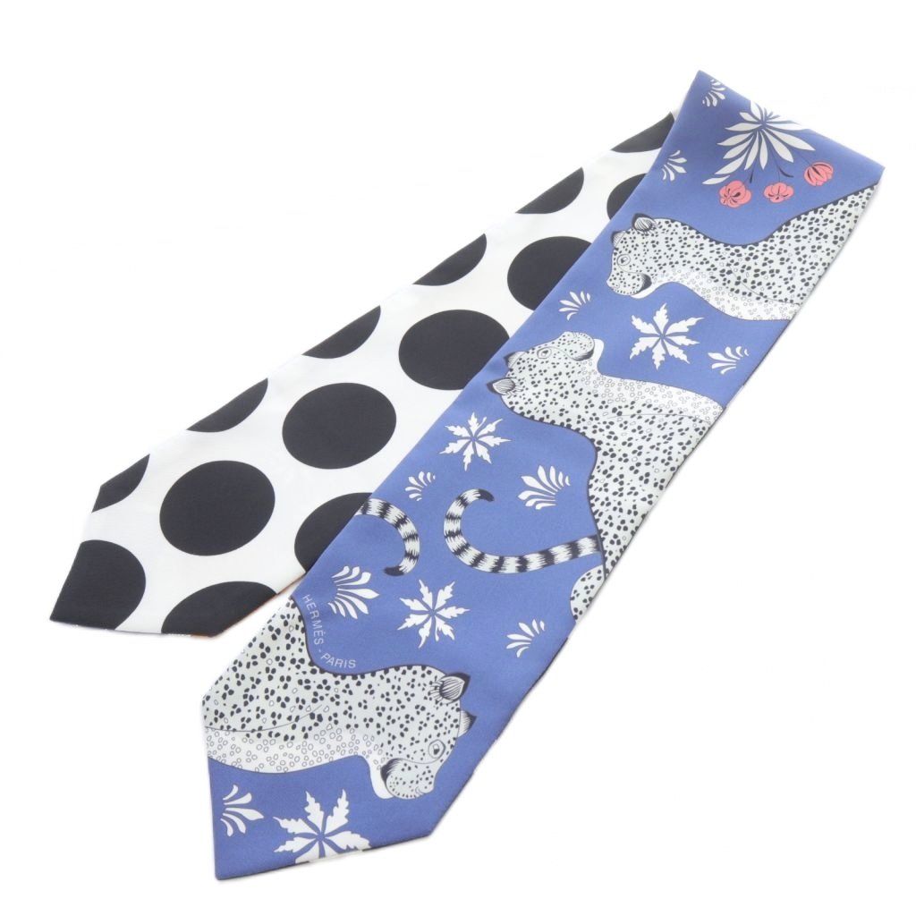 エルメス マキシツイリー LES LEOPARDS スカーフ 総柄 青 ブルー 黒