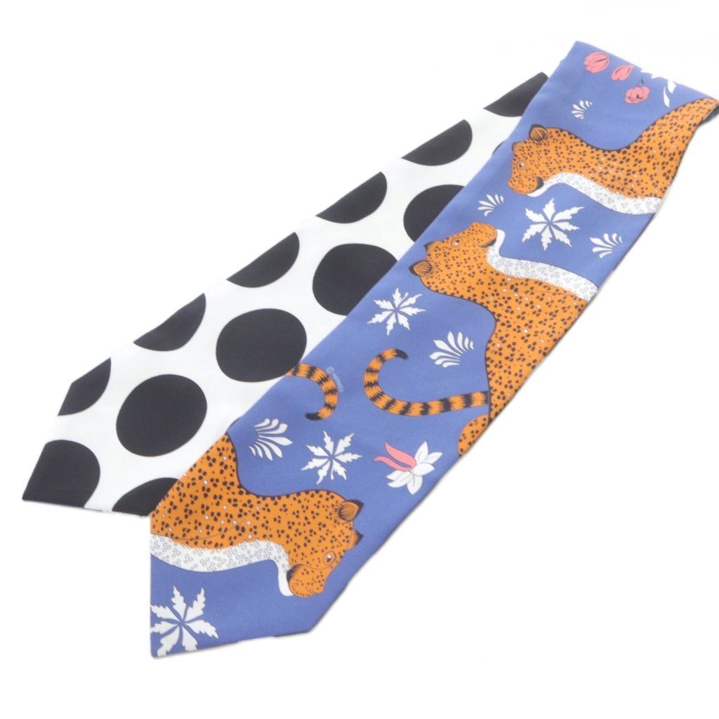 エルメス マキシツイリー LES LEOPARDS スカーフ 総柄 青 ブルー 黒