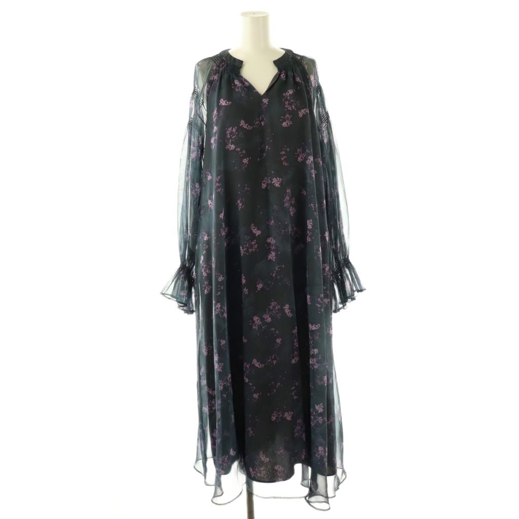 アメリヴィンテージ Ameri VINTAGE NORA FLOWER LAYERED DRESS ワンピース シアー 花柄 S ネイビー ピンク CX OS SH