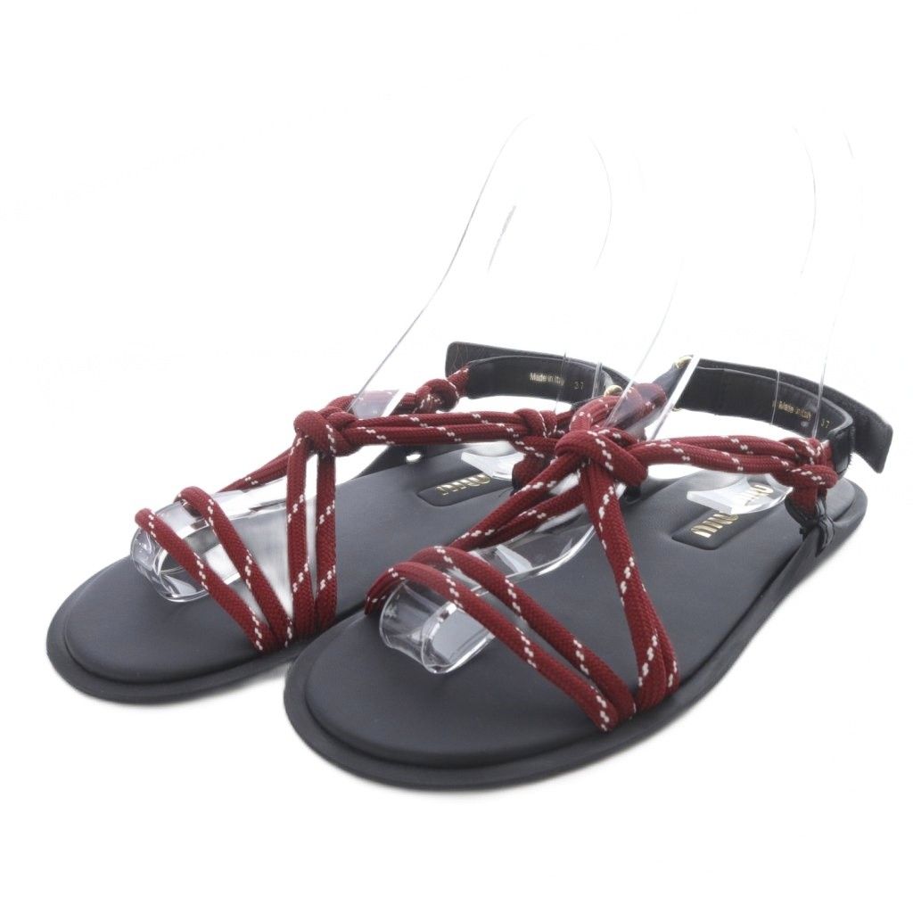 ミュウミュウ miumiu リヴィエール Riviere コード×レザーサンダル フラット ベルクロ 37 ボルドー YO 16