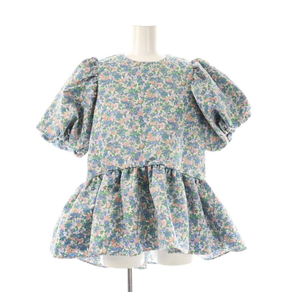 ツル バイ マリコオイカワ TSURU by Mariko Oikawa Eleonore マルチフラワー ブラウス パフスリーブ F ブルー マルチ ES OS
