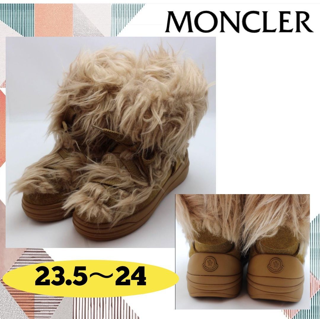 Moncler モンクレール ファーブーツ 37 23 5〜24 ベージュ レディース