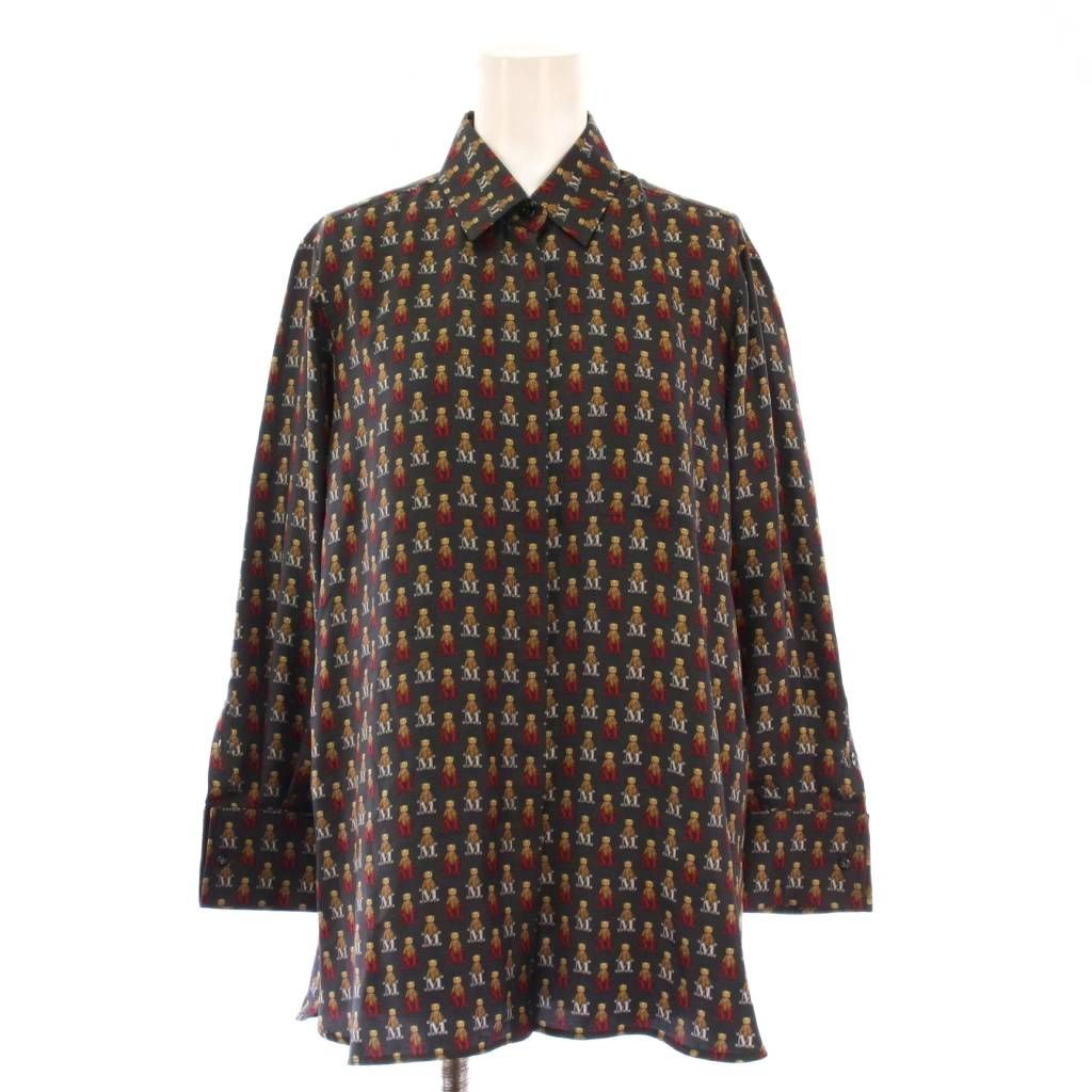 マックスマーラ MAX MARA シャツ ブラウス 長袖 レギュラー くま柄 クマ柄 総柄 黒 ブラック BB