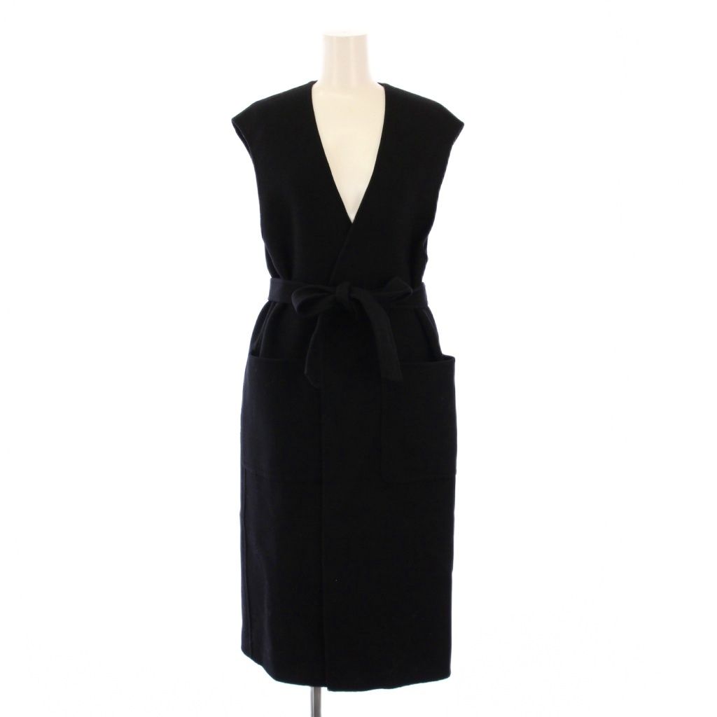 ユナイテッドアローズ UNITED ARROWS ベスト ジレ ロング丈 前開きトッパー ウール ベルト ワン 無地 F 黒 ブラック BB