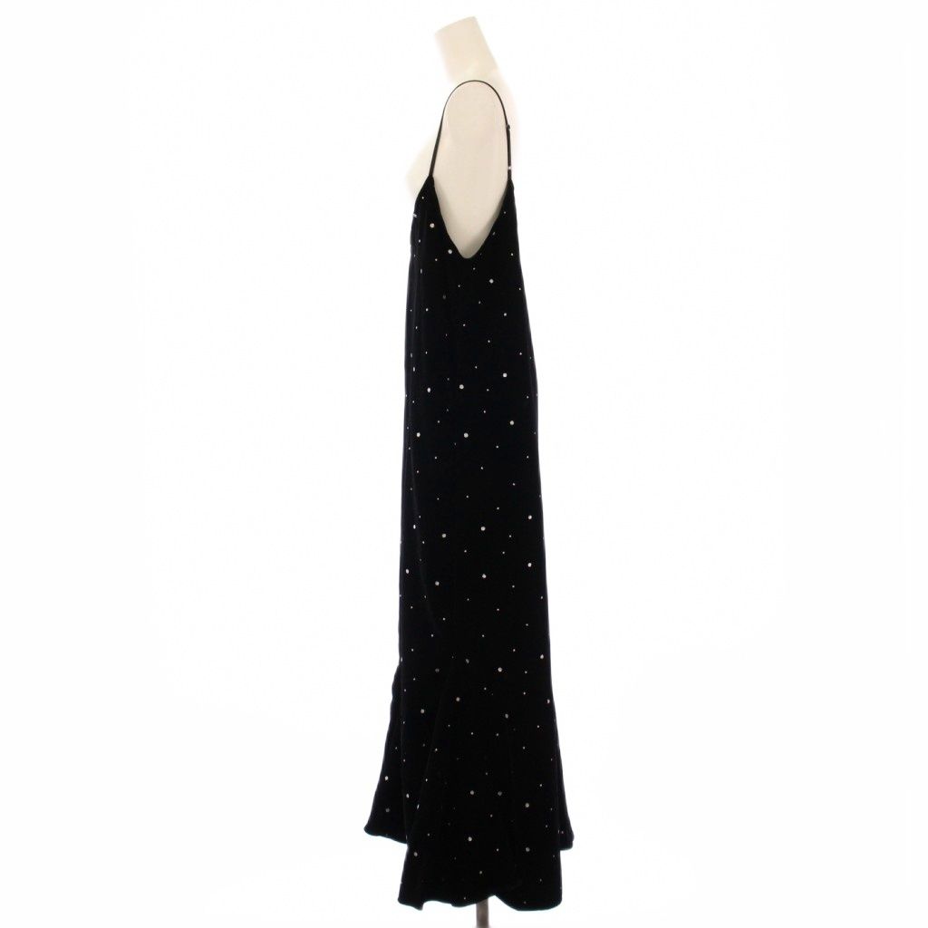 クチュールドアダム COUTURE D’ADAM フ ワンピース キャミソール マキシ ロング Vネック ベロア 装飾 バイ 36 黒 ブラック シルバー BB