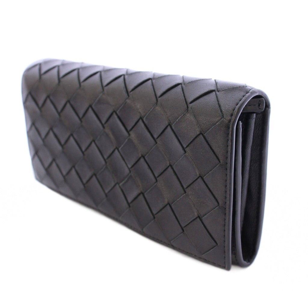 ボッテガヴェネタ BOTTEGA VENETA マキシイントレチャート 長財布 ロングウォレット 二つ折り レザー ワン 黒 ブラック 666935 BB OH