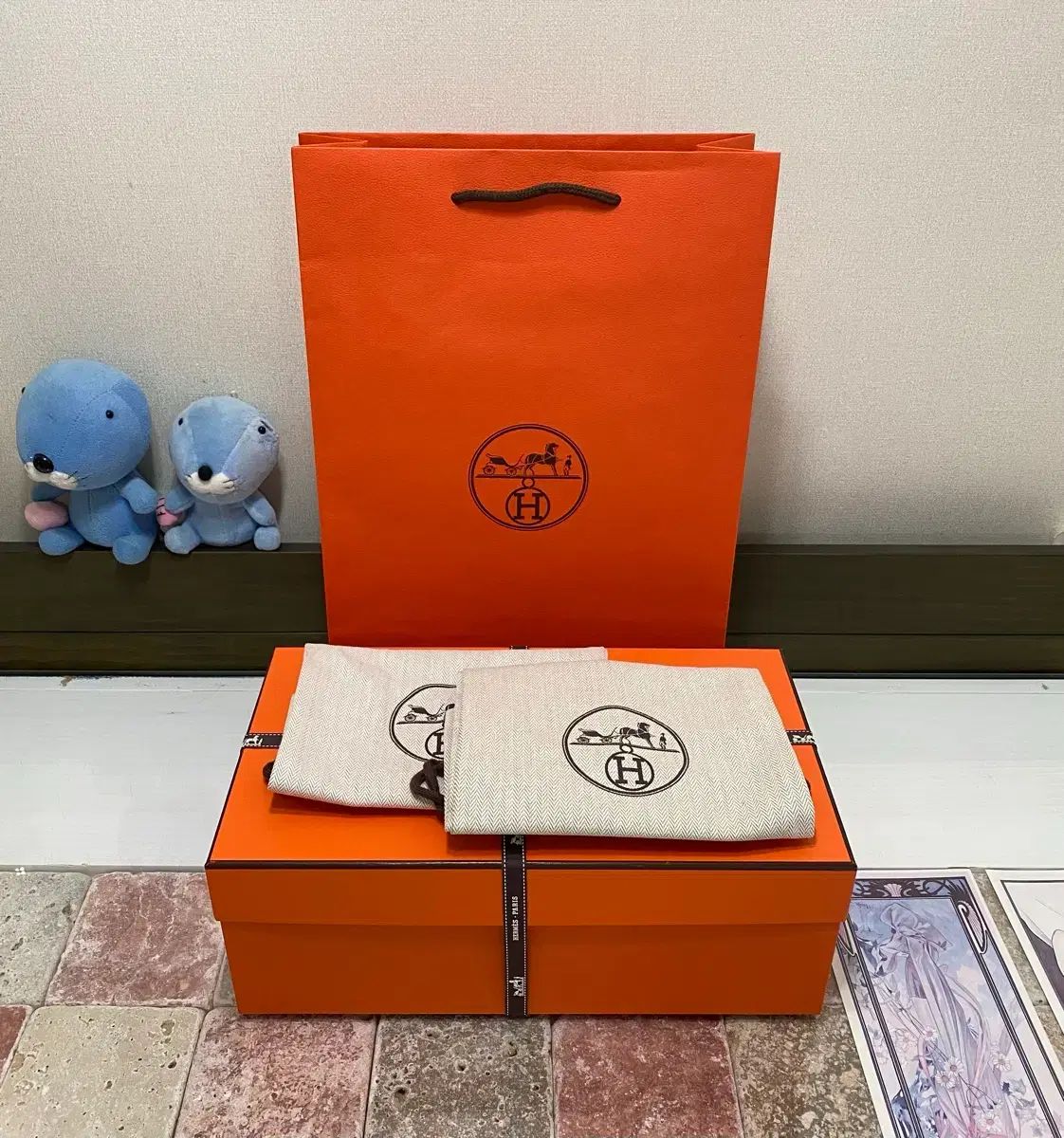 エルメス 靴ボックス (33.5 x 18.5 x 12) + ダスト + リボン + お