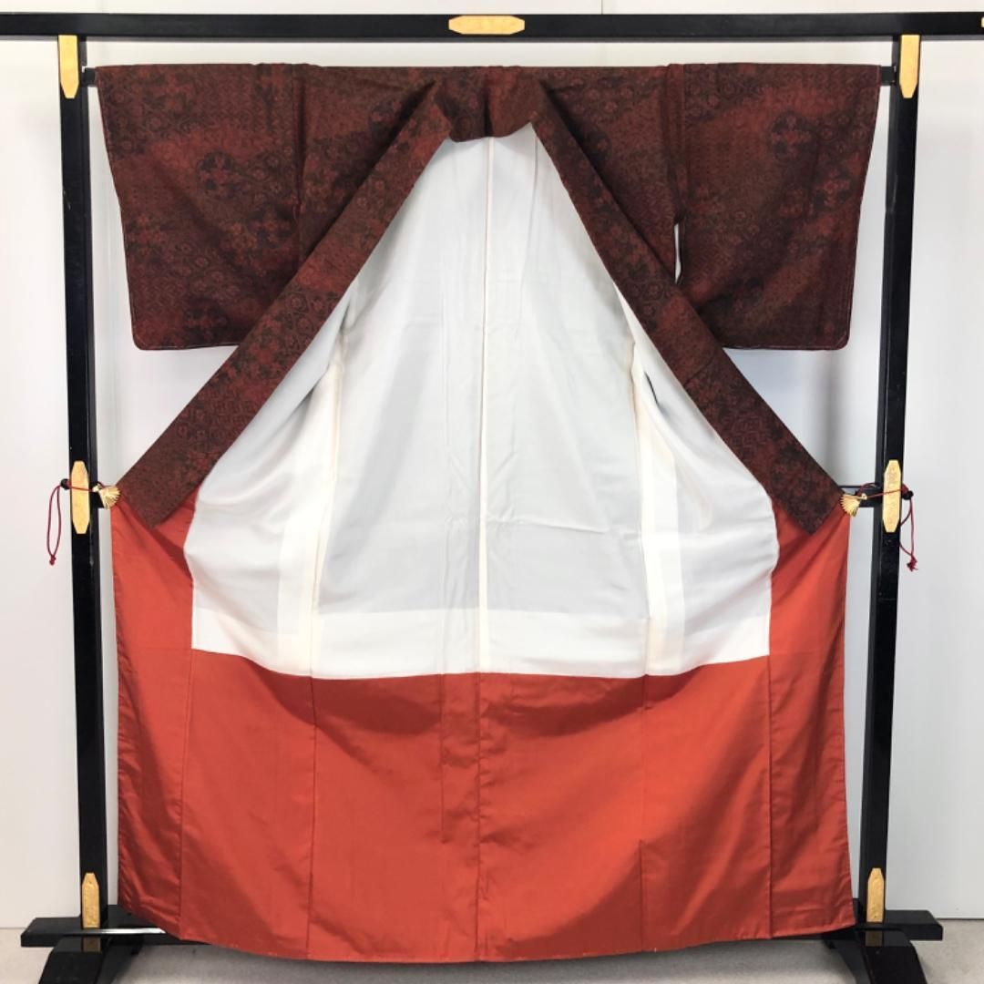 紬着物 花亀甲 花七宝 赤銅色 しつけ糸 K-5640