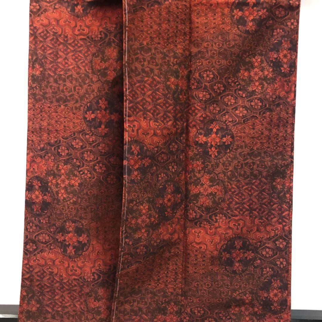  紬着物 花亀甲 花七宝 赤銅色 しつけ糸 K-5640 紬 着物