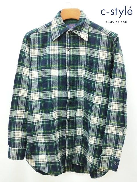 60s sir pendlton オリーブグリーン チェック柄 長袖シャツ M 60s PENDLETON Check Wool L/S Shirt オリーブカーキ M ペンドルトン