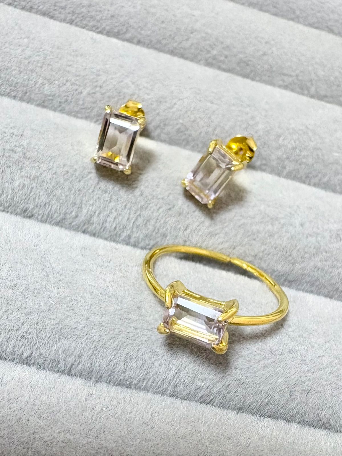 宝石質アメトリンAAA リング＆ピアスセット SV 925 18 Kコーティング ギフトボックス付き