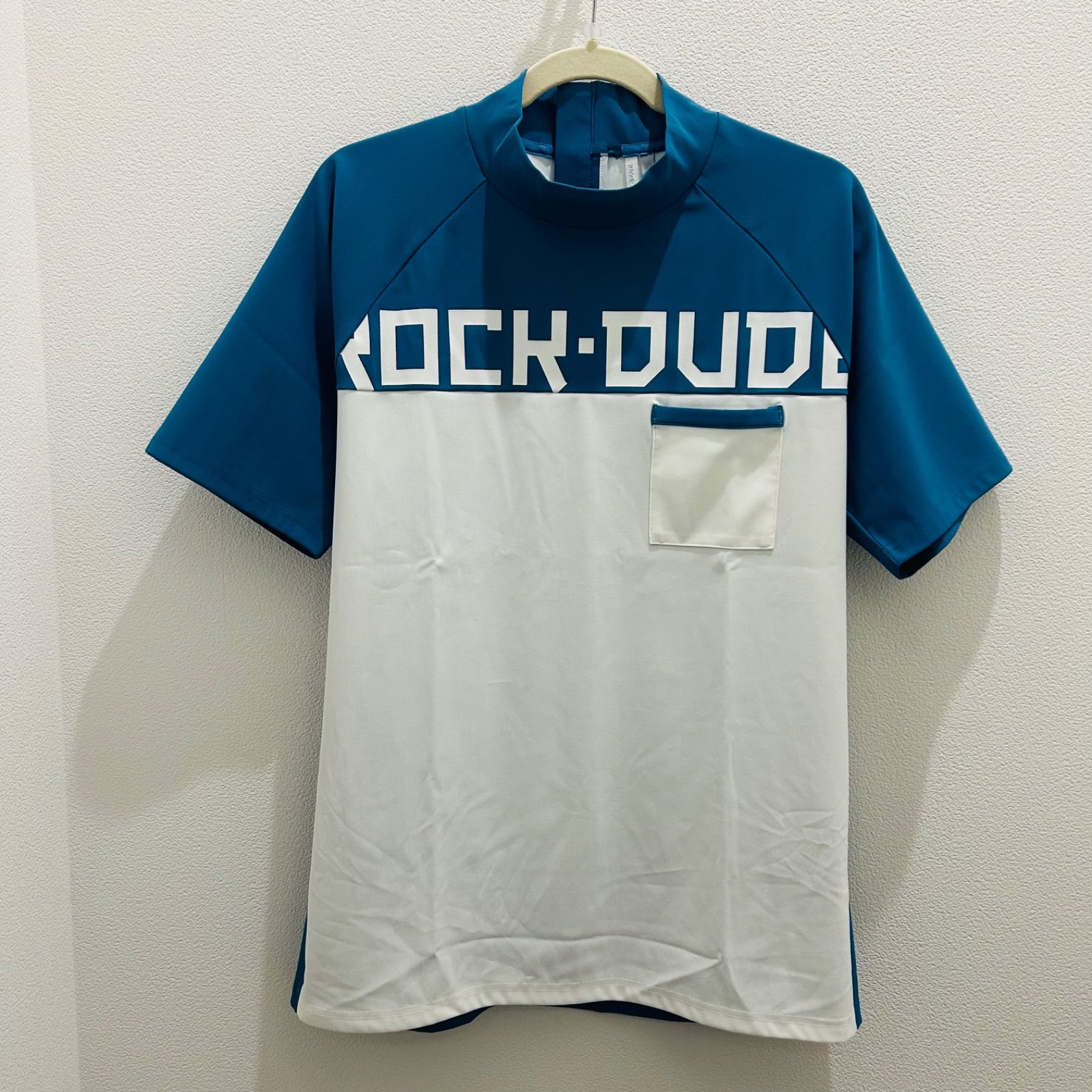 30 OFF ROCK DUDE ロックデュード 11 115302 メンズ モックネック ハイネック ゴルフ ゴルフウェア ブルー Lサイズ 半袖 定価28 600円