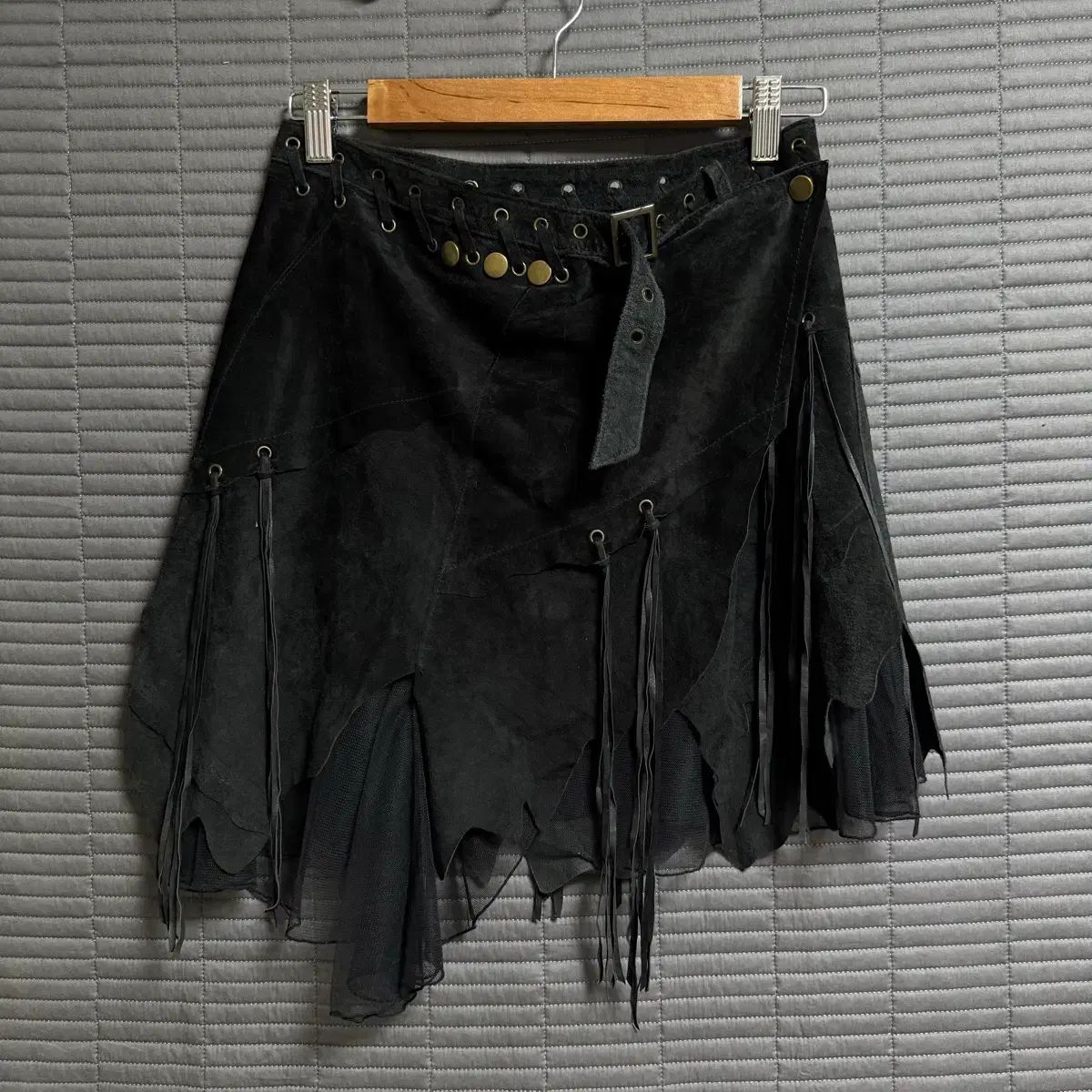 ヴィンテージ ヒッピー グランジ ボヘミアン タッセル スウェード アシンメトリー スカート