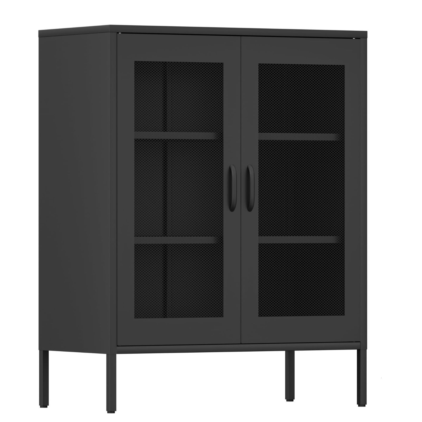 商品 組立品 幅80 CM 寝室用 網面 ダイニングルーム キチン リビング 大容量 可動棚 ブラック 扉付き 収納棚 サイドボード スチール キャビネット
