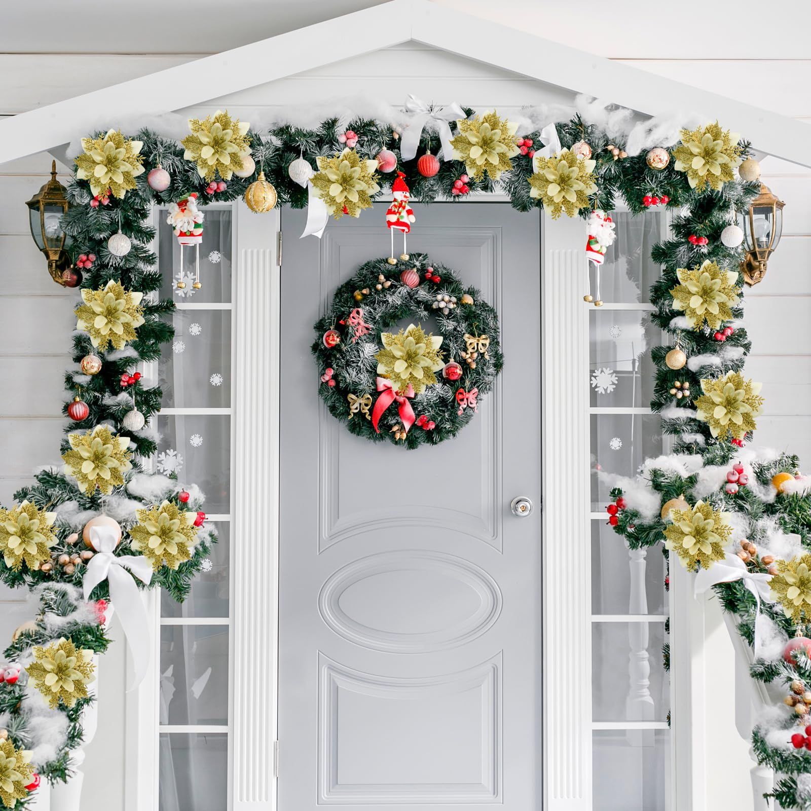 在庫処分 デコレーション ポインセチア ラメ入り 人工花 キラキラ