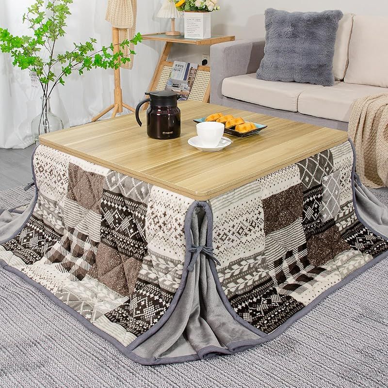 JEMA こたつ布団 省スペース こたつ掛け布団 正方形 こたつ用布団 スリットデザイン 洗える フランネル生地 おしゃれ フランネル あったか なめらか180 x 180 cm パッチワーク グレー