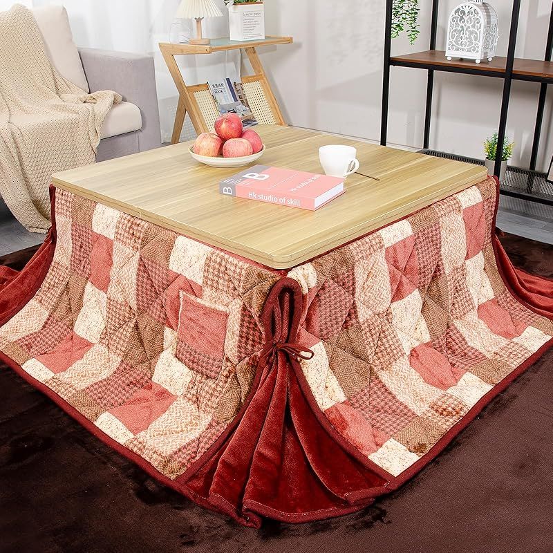 即納：JEMA こたつ布団 省スペース こたつ掛け布団 長方形 こたつ用布団 スリットデザイン 洗える フランネル生地 おしゃれ フランネル あったか なめらか180x220cm チエック レッド 1