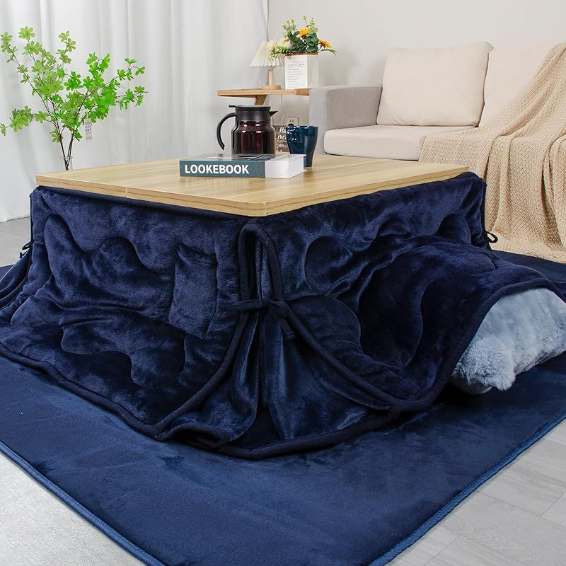 JEMAジェマ 省スペース こたつ布団 こたつふとん こたつ掛け布団 掛け布団 こたつカバー 吸湿発熱 長方形ふわふわ感触 フランネル生地 約180 x 220 cm 長方形 洗える ネイビー