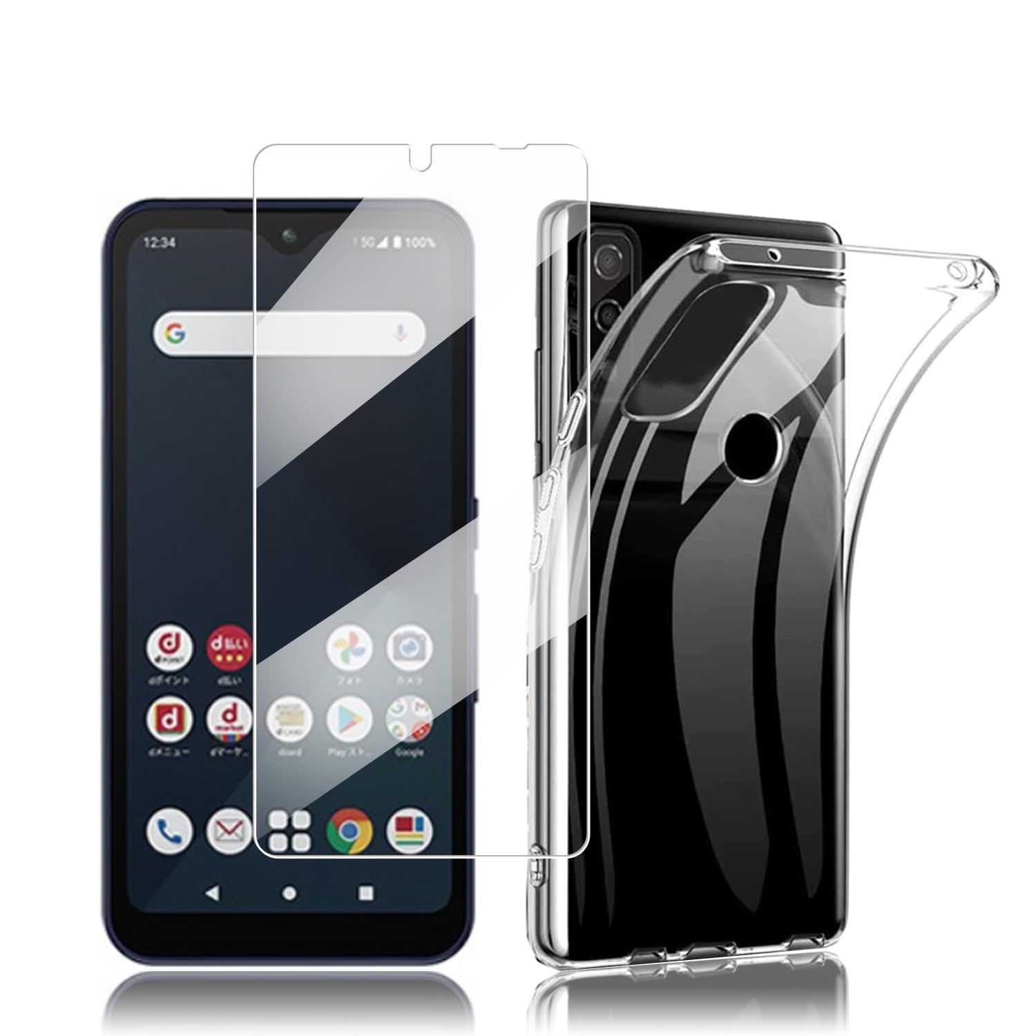 対応 Arrows We 用の ガラスフィルム+クリア ケース 透明 ソフト