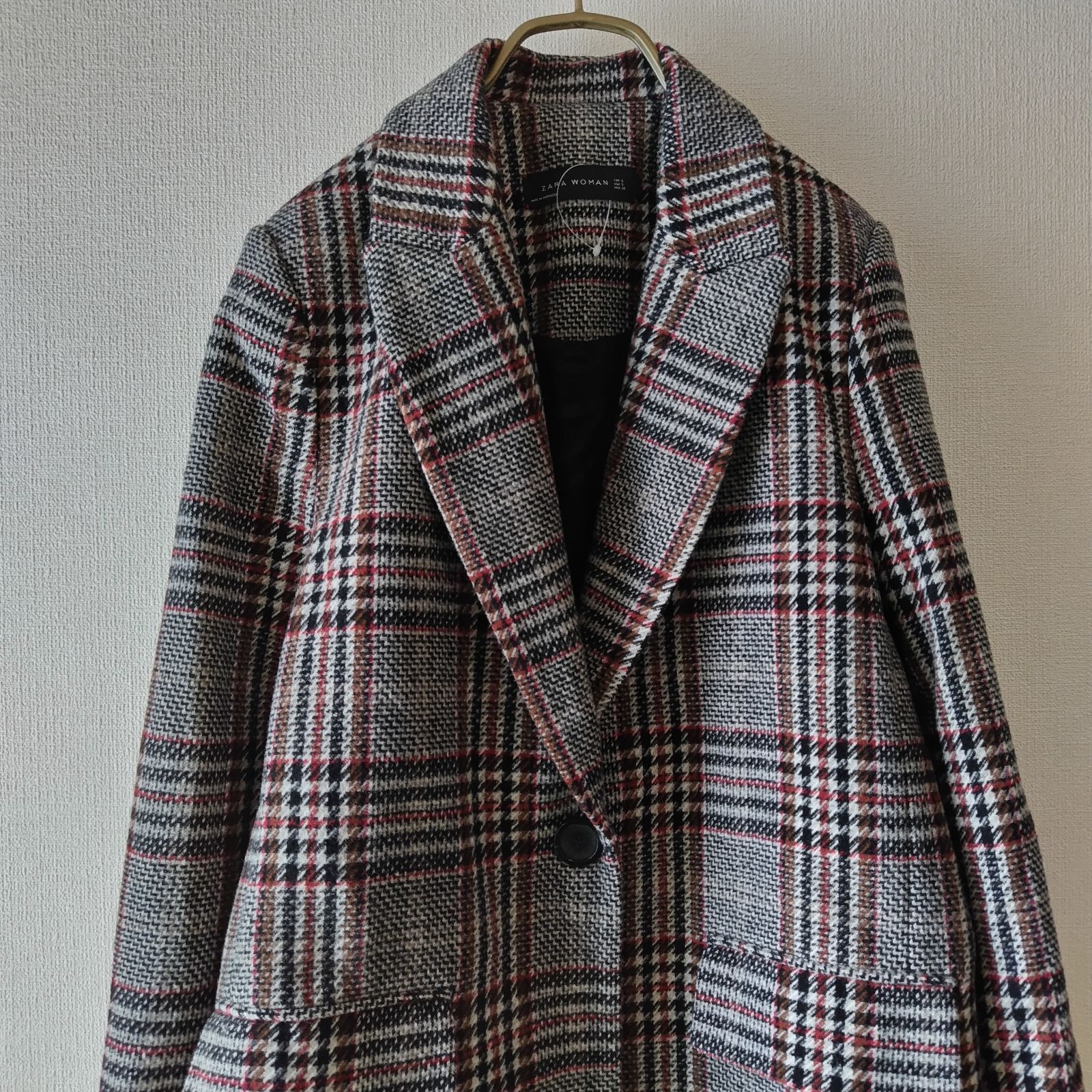 新品同様 ZARA ザラ チェック柄チェスターコート ウール 膝丈 グレン