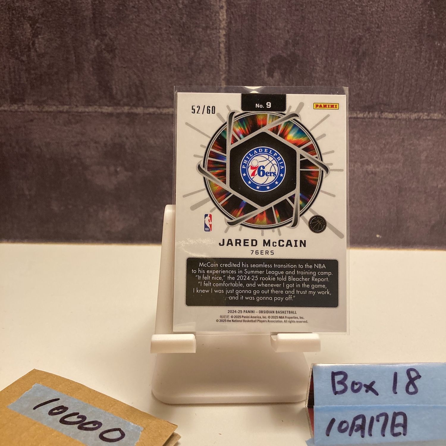 2025-25 Panini Obsidian Jared McCain 52 60 Philadelphia 76 ers Supernova RC ルーキー Rookie カード