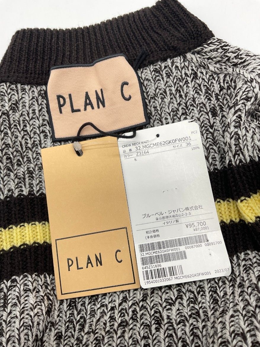 未使用 PLAN C プランシー クルーネックボーダーウールニット 36