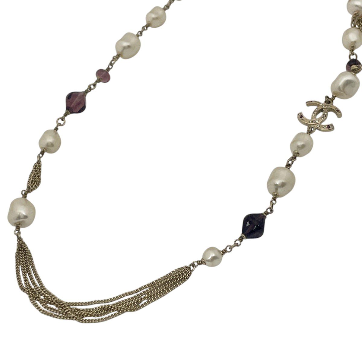 【希少】シャネル フェイクパールネックレス ロング　ゴールド ココマーク 刻印 バイセル公式】シャネル ココマーク フェイクパール ネックレス ロング