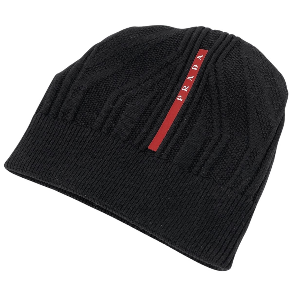 PRADA SPORT プラダ スポーツ ニット帽 ナイロン 帽子 サイズS 黒 中古・古着通販】PRADA SPORTS (プラダスポーツ) ニット帽 ブラック