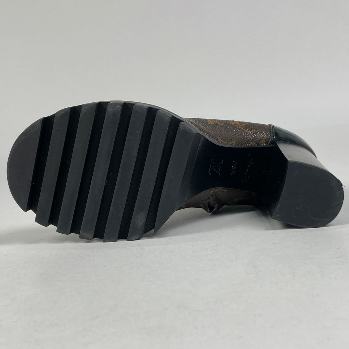 ルイ ヴィトン Louis Vuitton スタートレイル ライン アンクルブーツ 編み上げ サイドジップ ハイヒール 靴 ブーツ モノグラム レザー ブラウン ブラック レディース