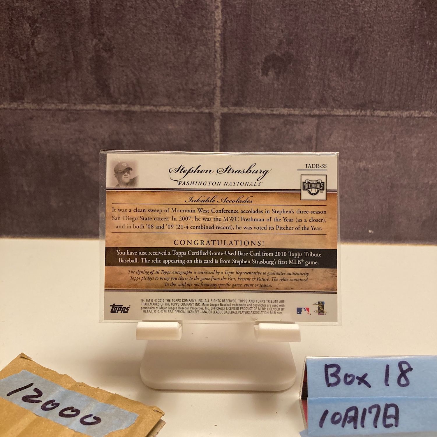 2010 Topps Tribute Stephen Strasburg 73 75 直筆サインカード Washington Nationals カード