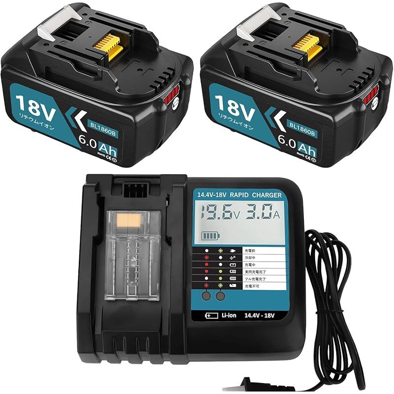 VANKO 互換 マキタ 18 v バッテリー 充電器セット BL 1860 B 6.0 Ah大容量 付き DC RF充電器 液晶パネル付き 1815 N 1830 Bなど対応 LEDランプ残量表示 A 級 0