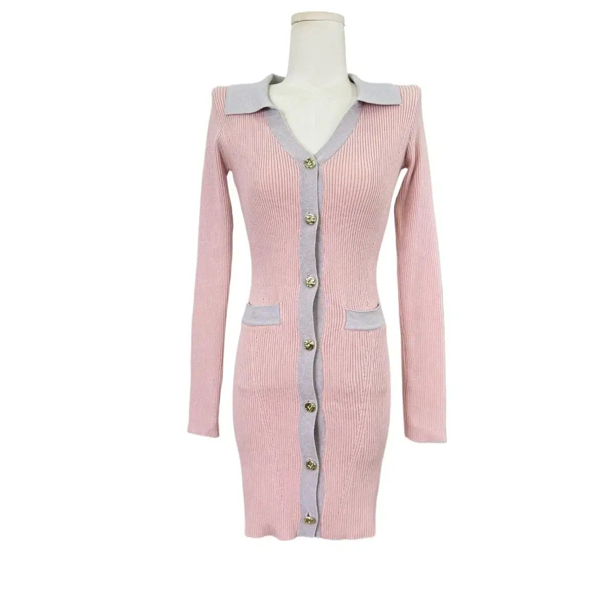 予約 レビット バイ ツートン カラ ゴージ ニット ONE PIECE ピンクグレー