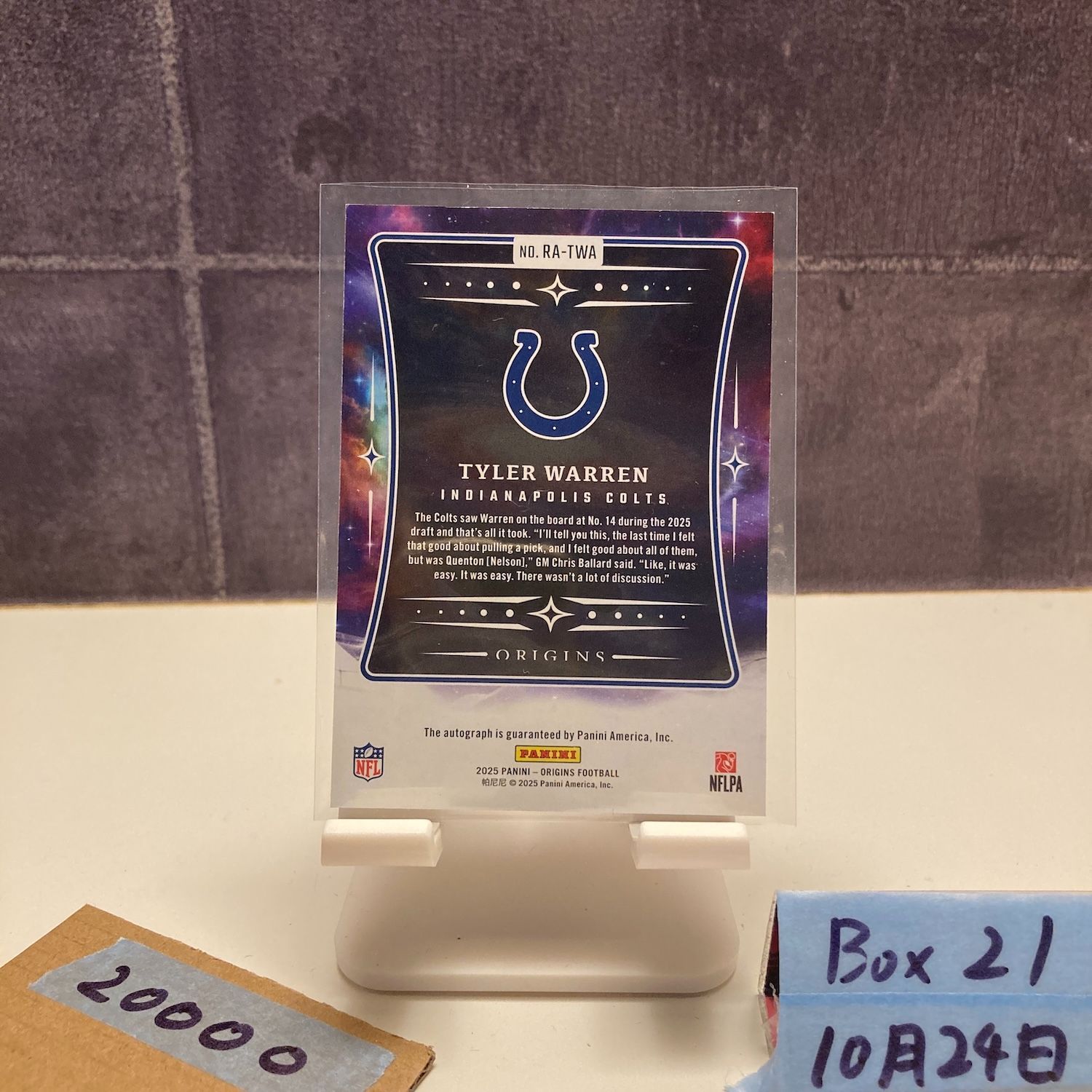 2025 Panini Origins Tyler Warren 直筆サインカード Indianapolis Colts RC ルーキー Rookie カード