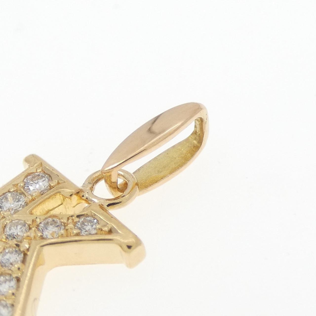 K 18 YG イニシャルK ダイヤモンド ペンダント 0.15 CT