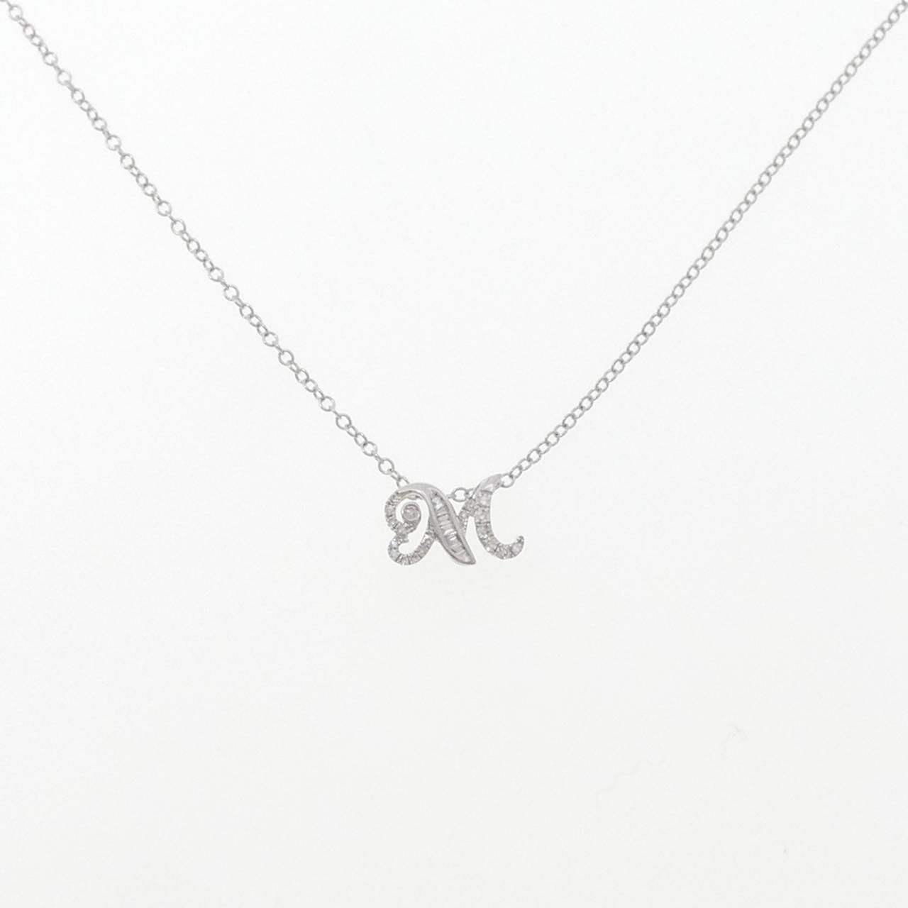 K18WG/750WG イニシャルM ピンクダイヤモンド ネックレス 0.005CT