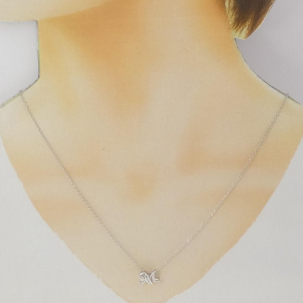 K18WG/750WG イニシャルM ピンクダイヤモンド ネックレス 0.005CT