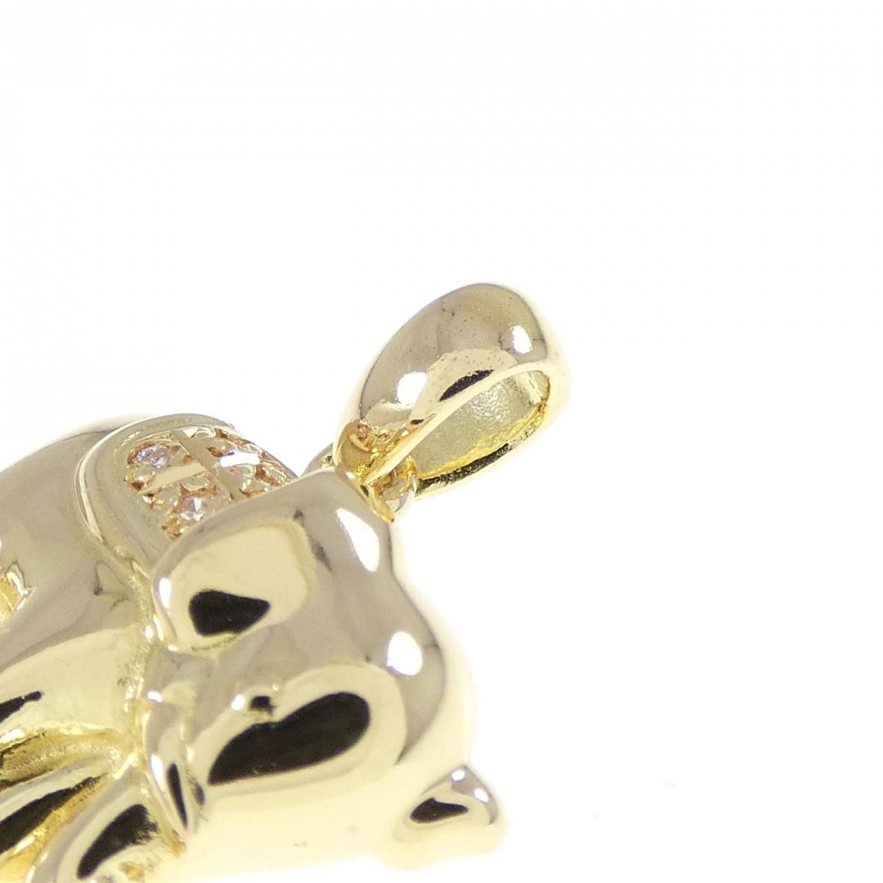  K 18 YG エレファント ダイヤモンド ペンダント 0.01 CT ブローチ コサージュ アクセサリー