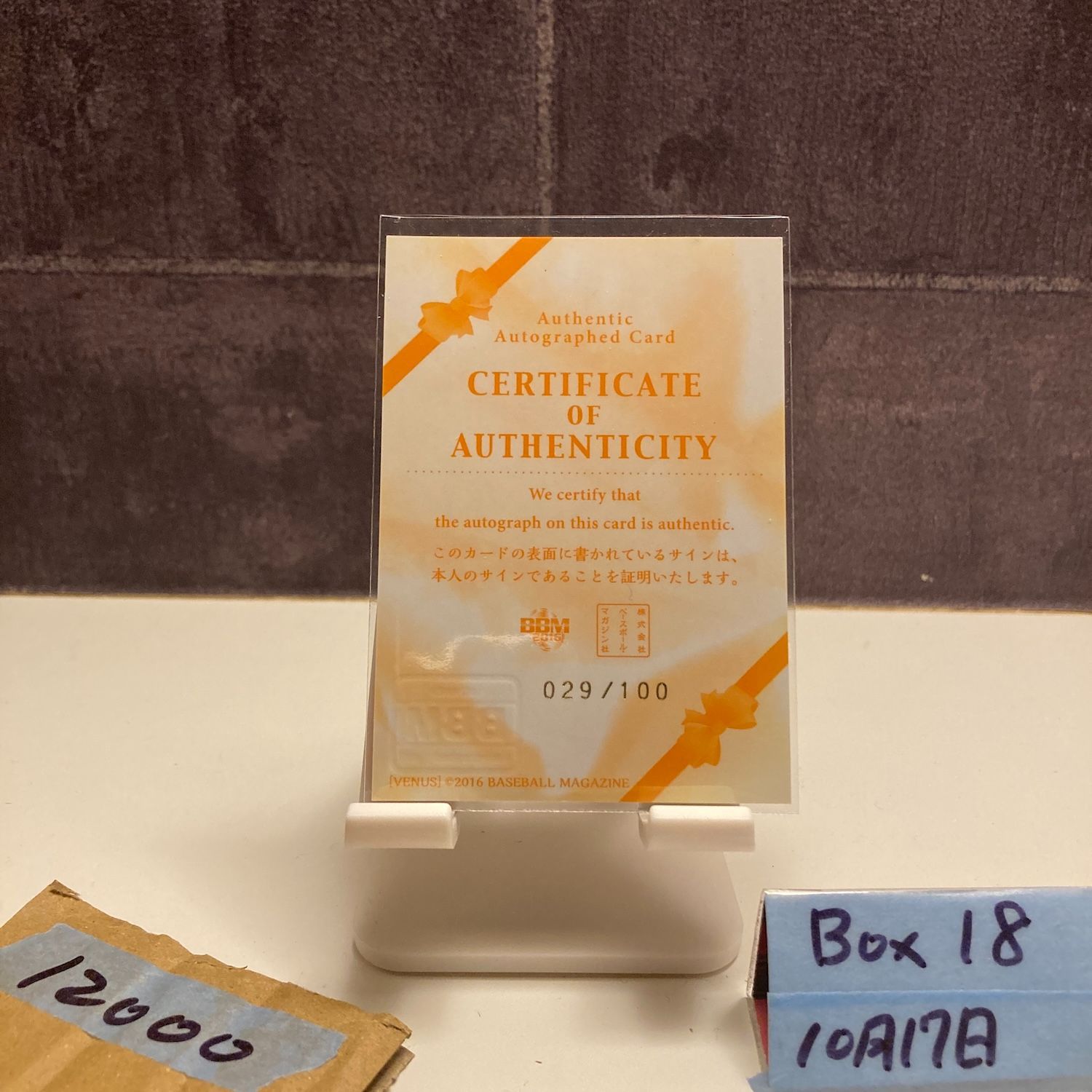 2016 BBM 風見和 029 100 直筆サインカード 読売ジャイアンツ ヴィーナス カード