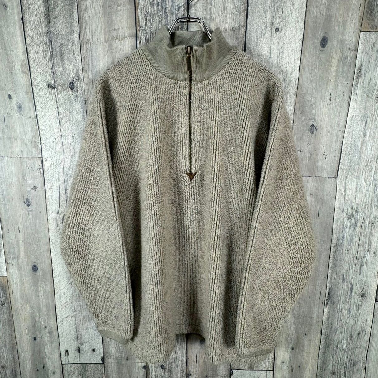 OLD L BEAN 80 s エルエルビーン 米国製 ベージュ ハーフジップ プルオーバー 肉厚 厚地 霜降り ボア フリース ジャケット メンズ M サイズ