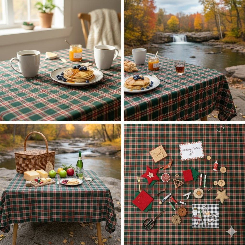 チェック柄 テーブルクロス 90×90cm クリスマス グリーン×レッド