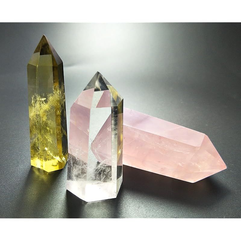 新品】 天然石ヒーリングワンド三本セット（ローズクォーツ/クリア