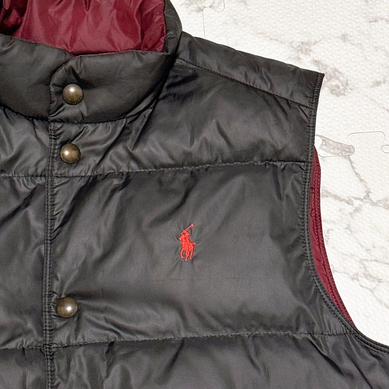 ラルフローレン リバーシブル ダウンベスト メンズM ブラック ボルドー Polo by Ralph Lauren リバーシブル ダウンベスト M ブラック×ボルドー