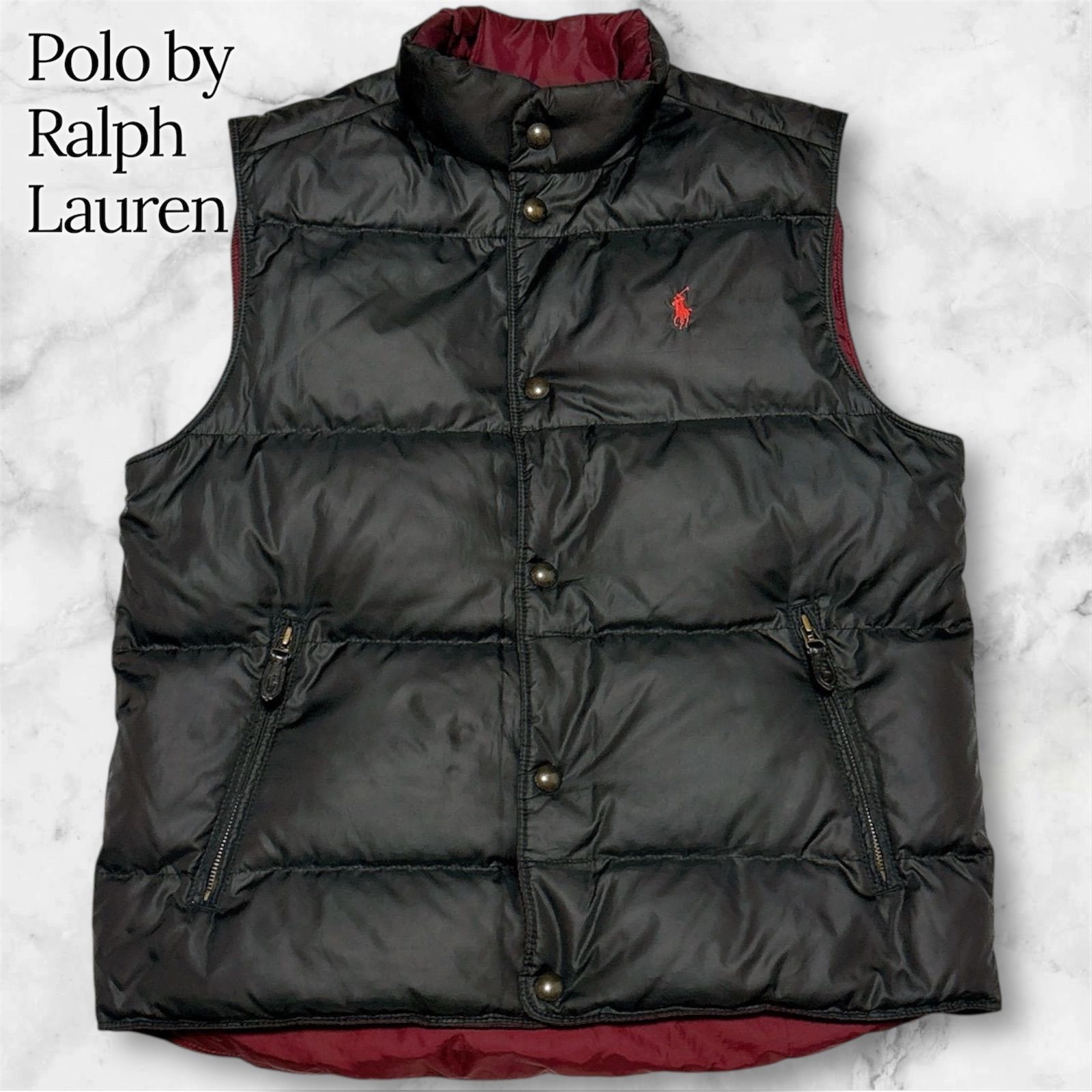 Polo by Ralph Lauren リバーシブル ダウンベスト M ブラック×ボルドー