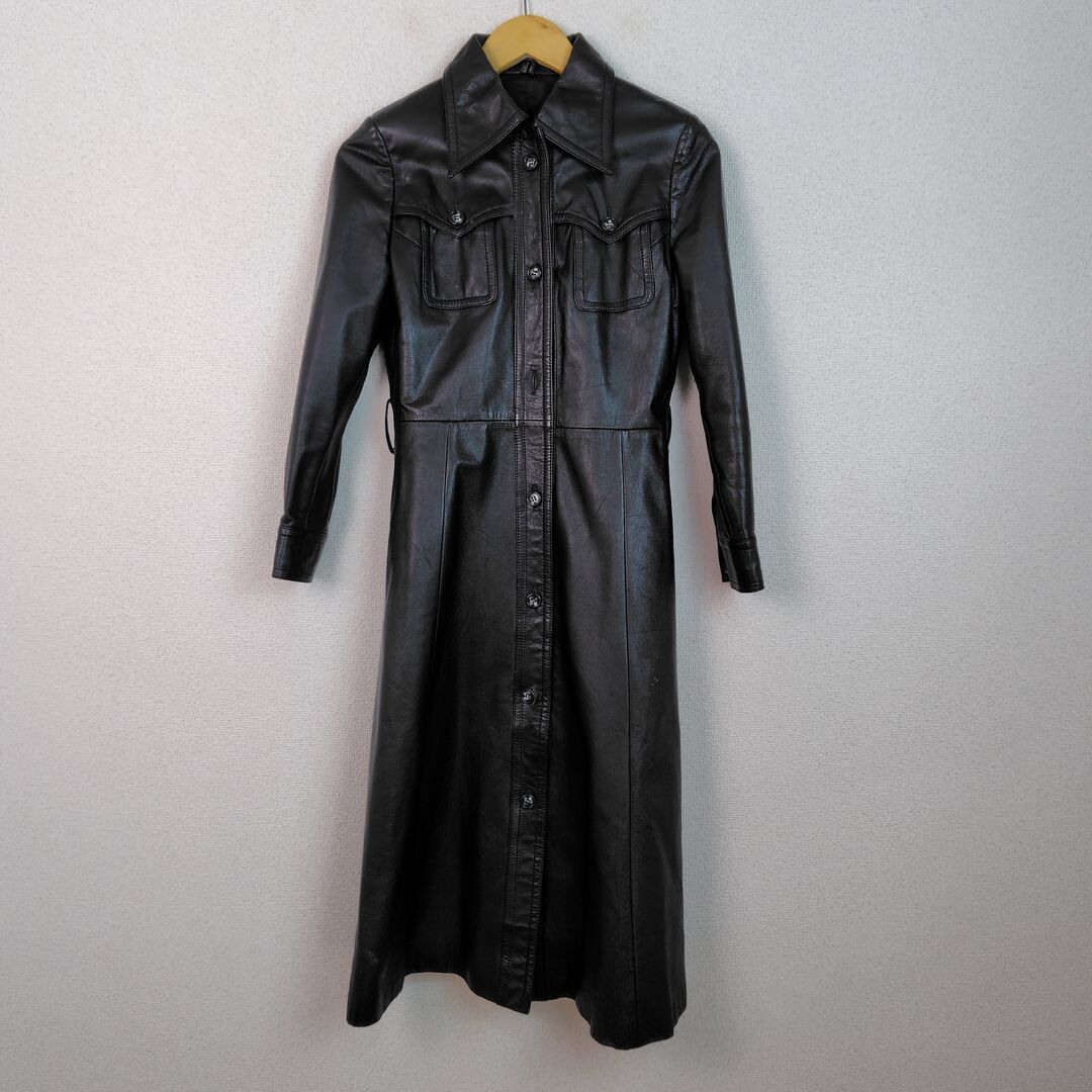 英国製 60s vintage レザーロングトレンチコート 古着 VINTAGE ヴィンテージ レザートレンチコート ロングコート ブラック 9