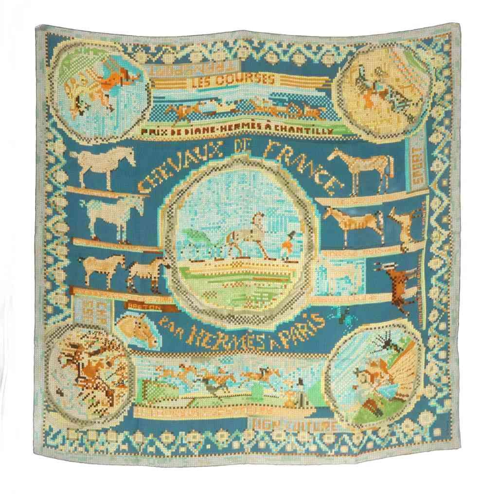 エルメス HERMES LES COURSES カレ90 シルクスカーフ 総柄 マルチ