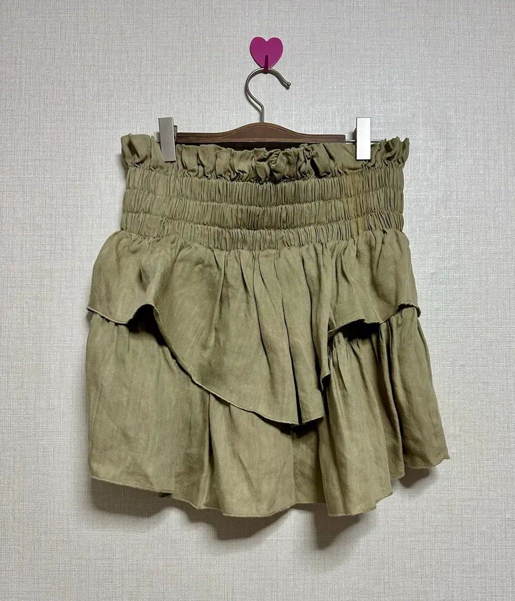 イザベル マラン スモーク ラッフル ミニ スカート カーキ