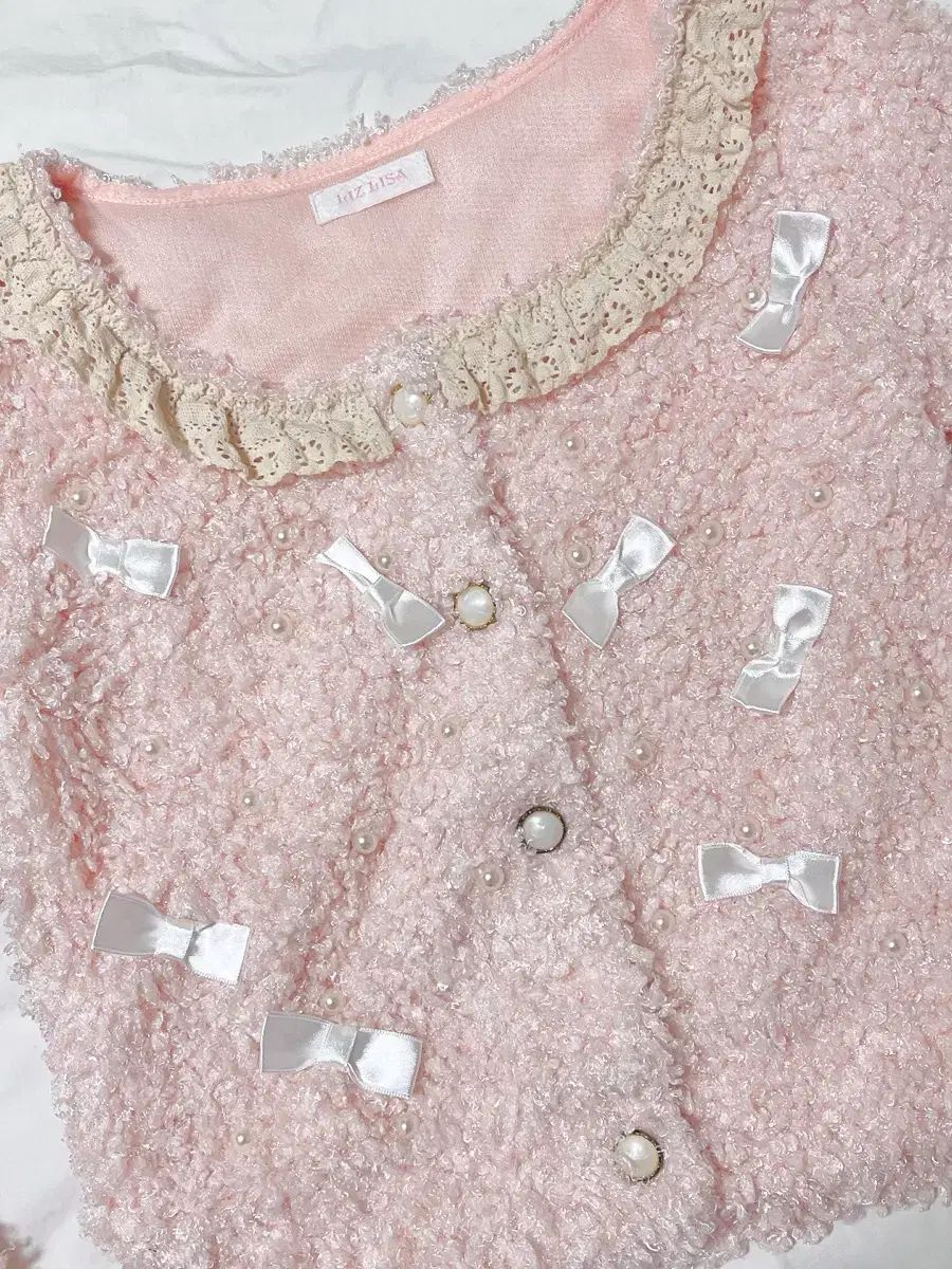  リズリサ ボア Tシャツ リボン ニット カーディガン 姫ギャル ロギャル ラテギャル ピンク ヴィンテージ 長袖 カーディガン ボレロ アンサンブル