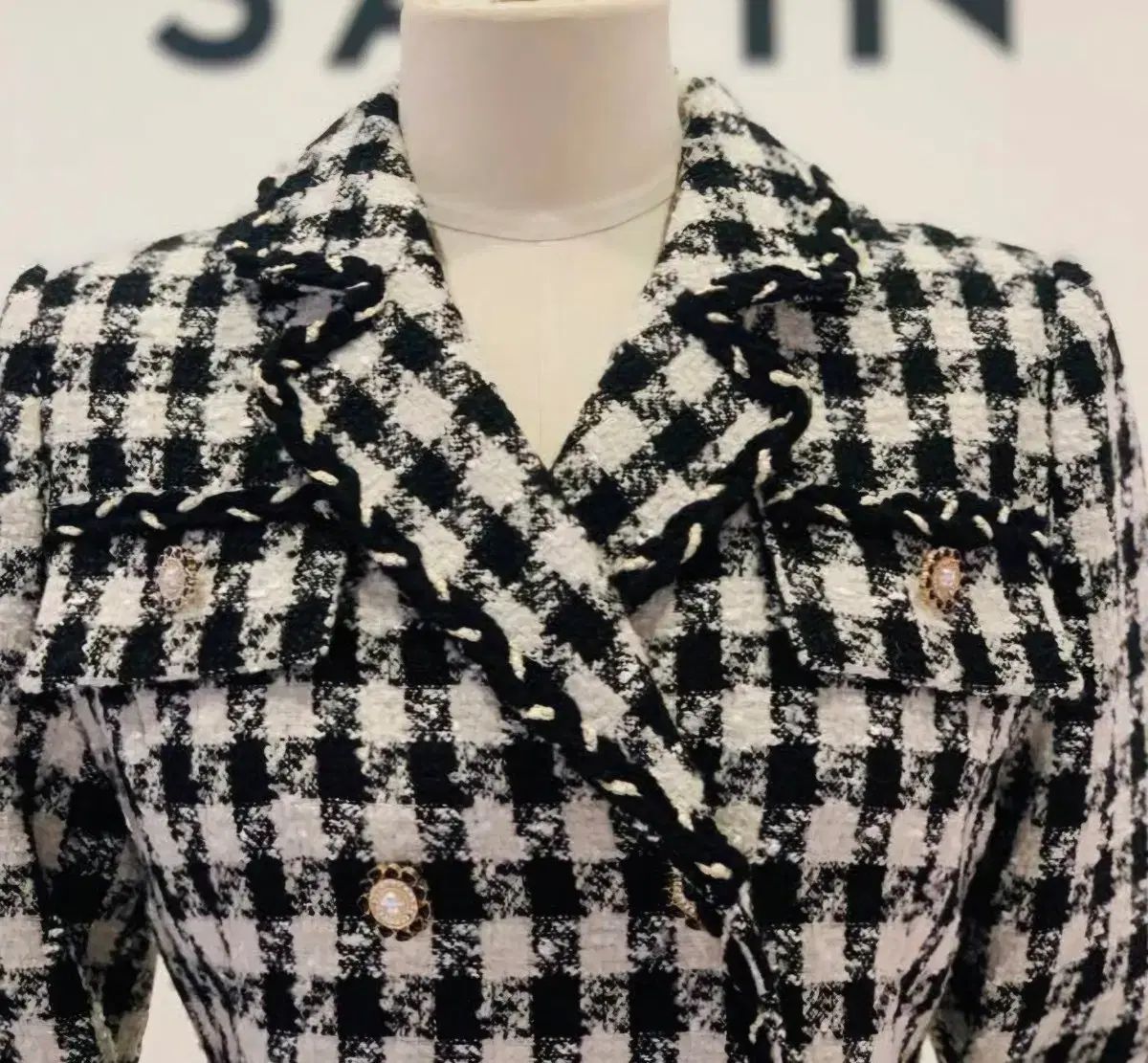  エスマイナスブラン ツイード ONE PIECE 長袖 七分袖 ひざ丈ワンピース